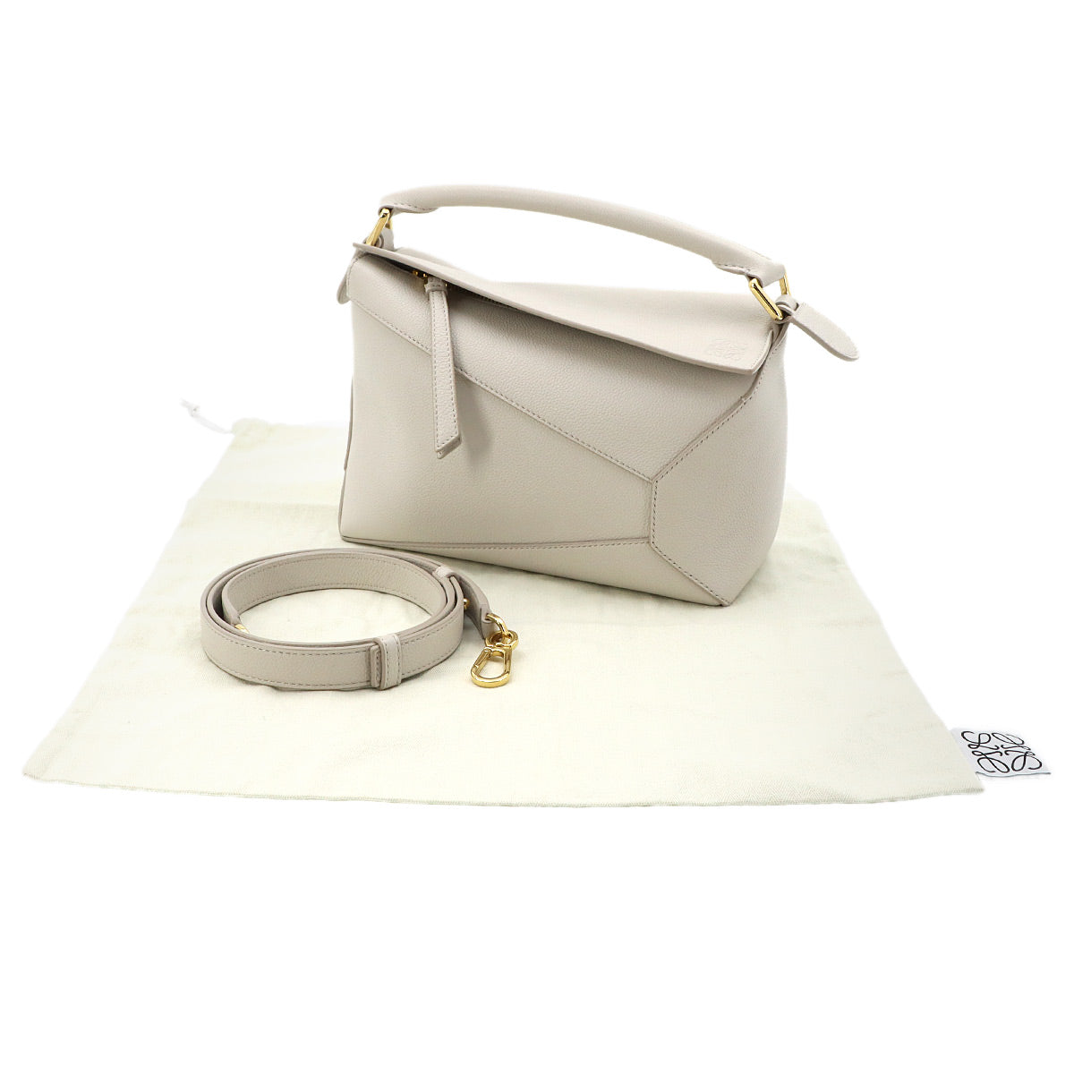 Pazzle Edge Bag Small Hand Shoulder Bag Leather Light gray
