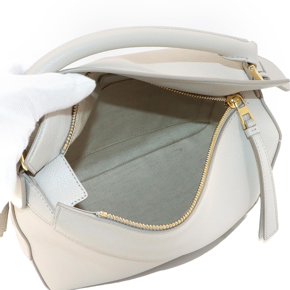 Pazzle Edge Bag Small Hand Shoulder Bag Leather Light gray