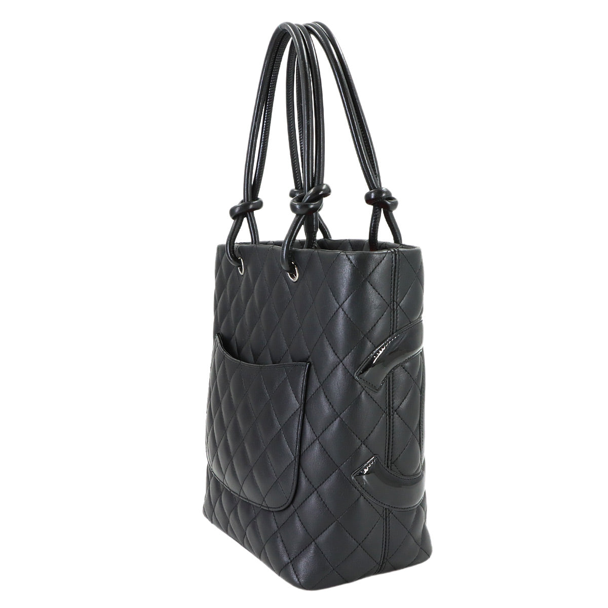 Cambon Line Medium Tote Bag Leather Enamel Black A25167 Purse