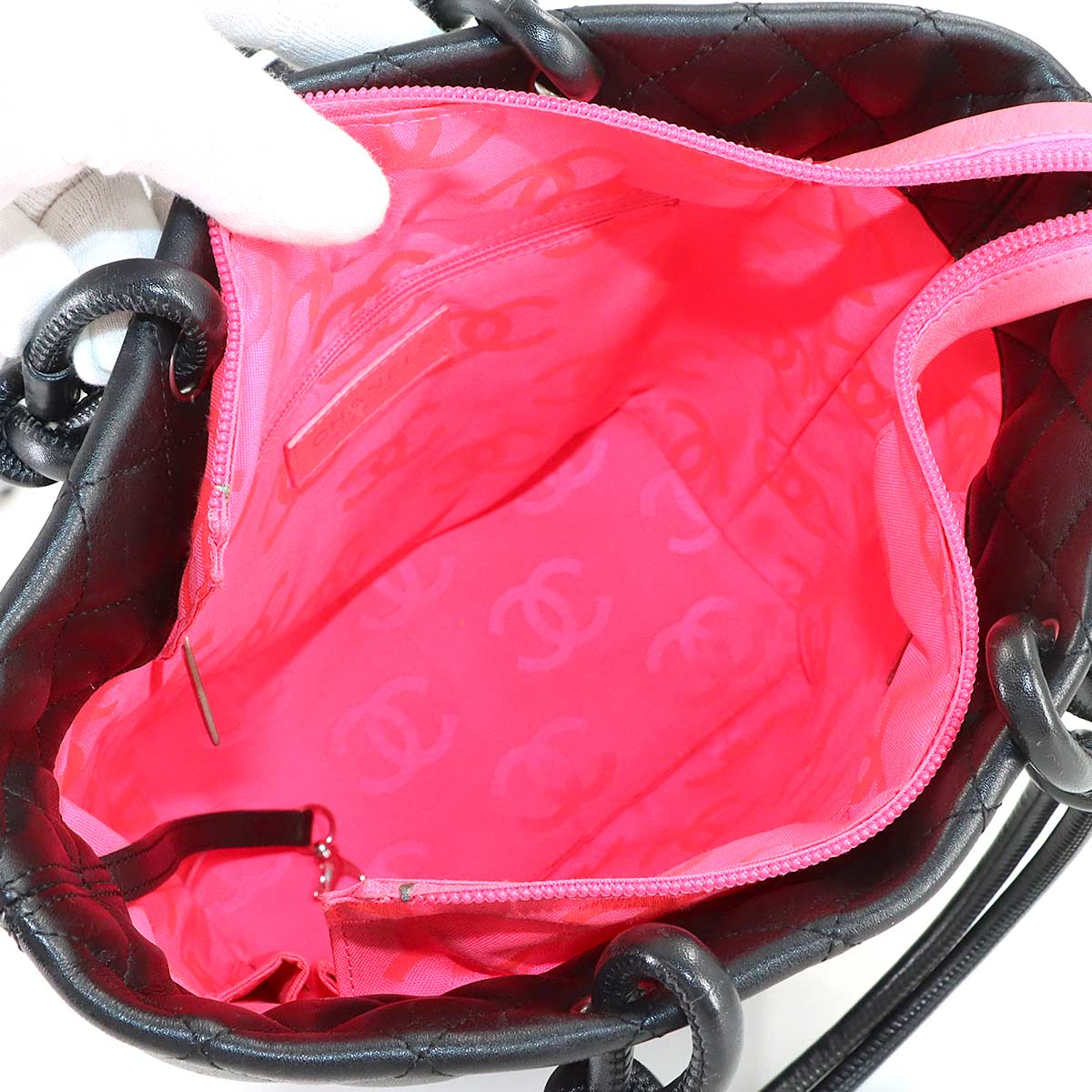 Cambon Line Medium Tote Bag Leather Enamel Black A25167 Purse