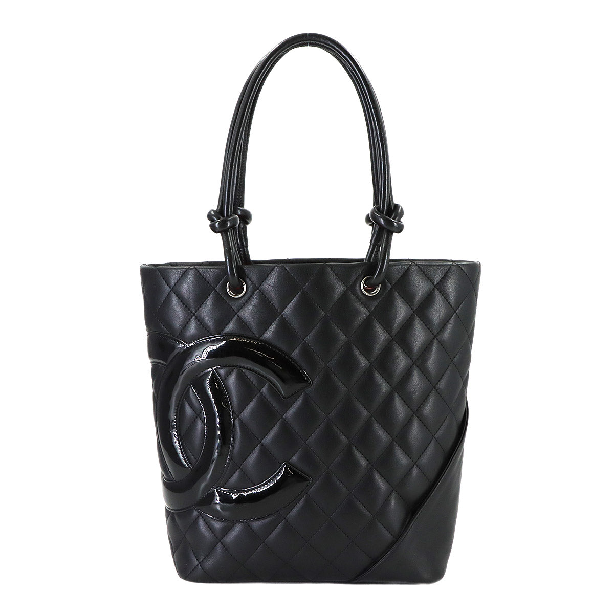 Cambon Line Medium Tote Bag Leather Enamel Black A25167 Purse