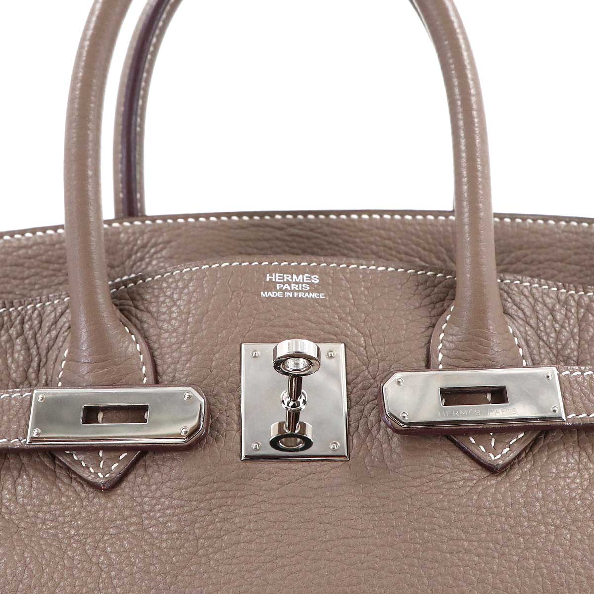 Birkin 30 Taurillon Clemence Etoupe Hand Bag Purse Beige