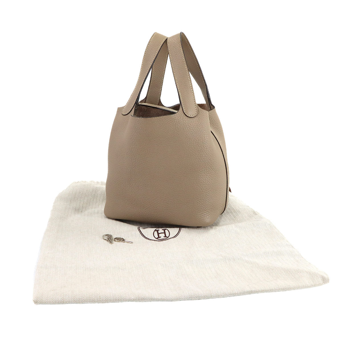 Picotin Lock PM Hand Bag Taurillon Clemence Gris tourterelle