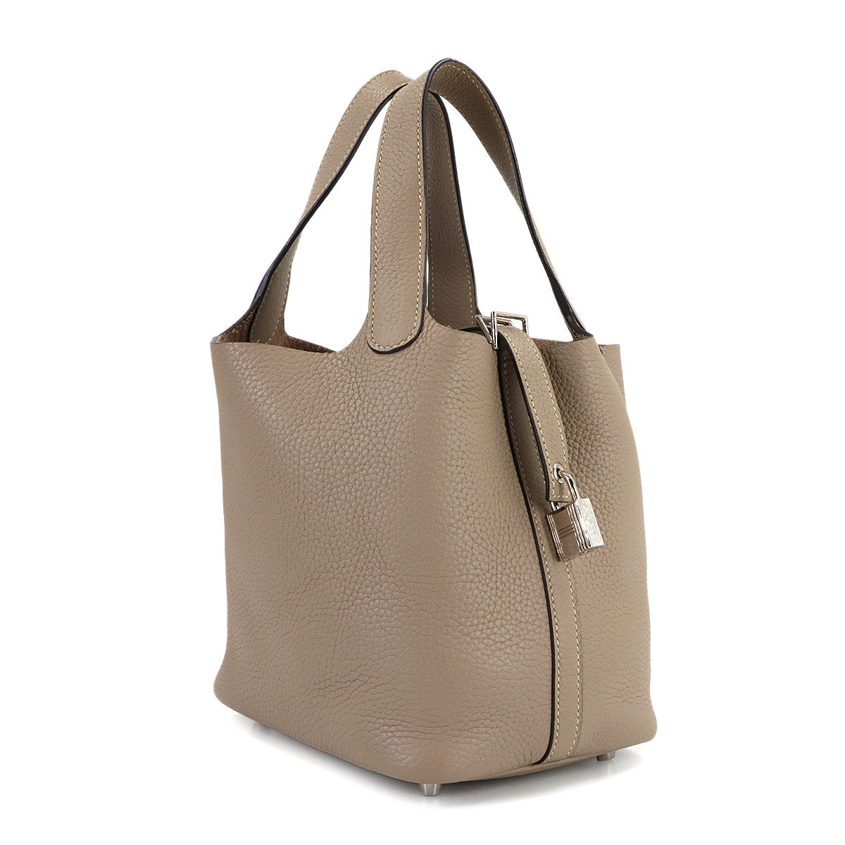 Picotin Lock PM Hand Bag Taurillon Clemence Gris tourterelle