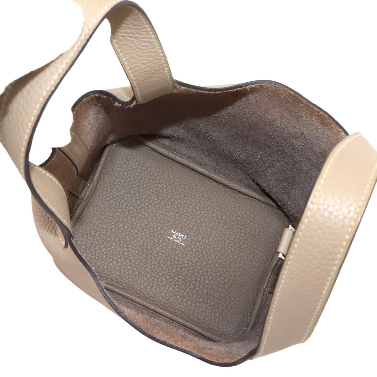 Picotin Lock PM Hand Bag Taurillon Clemence Gris tourterelle