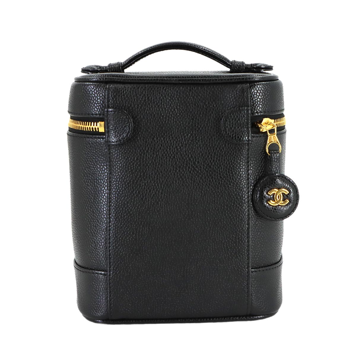 Vanity Hand Bag Caviar Skin Leather Black A01998 Vintage Purse