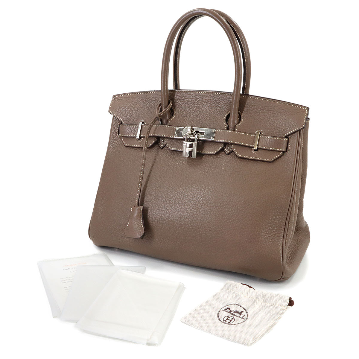 Birkin 30 Taurillon Clemence Etoupe Hand Bag Purse Beige