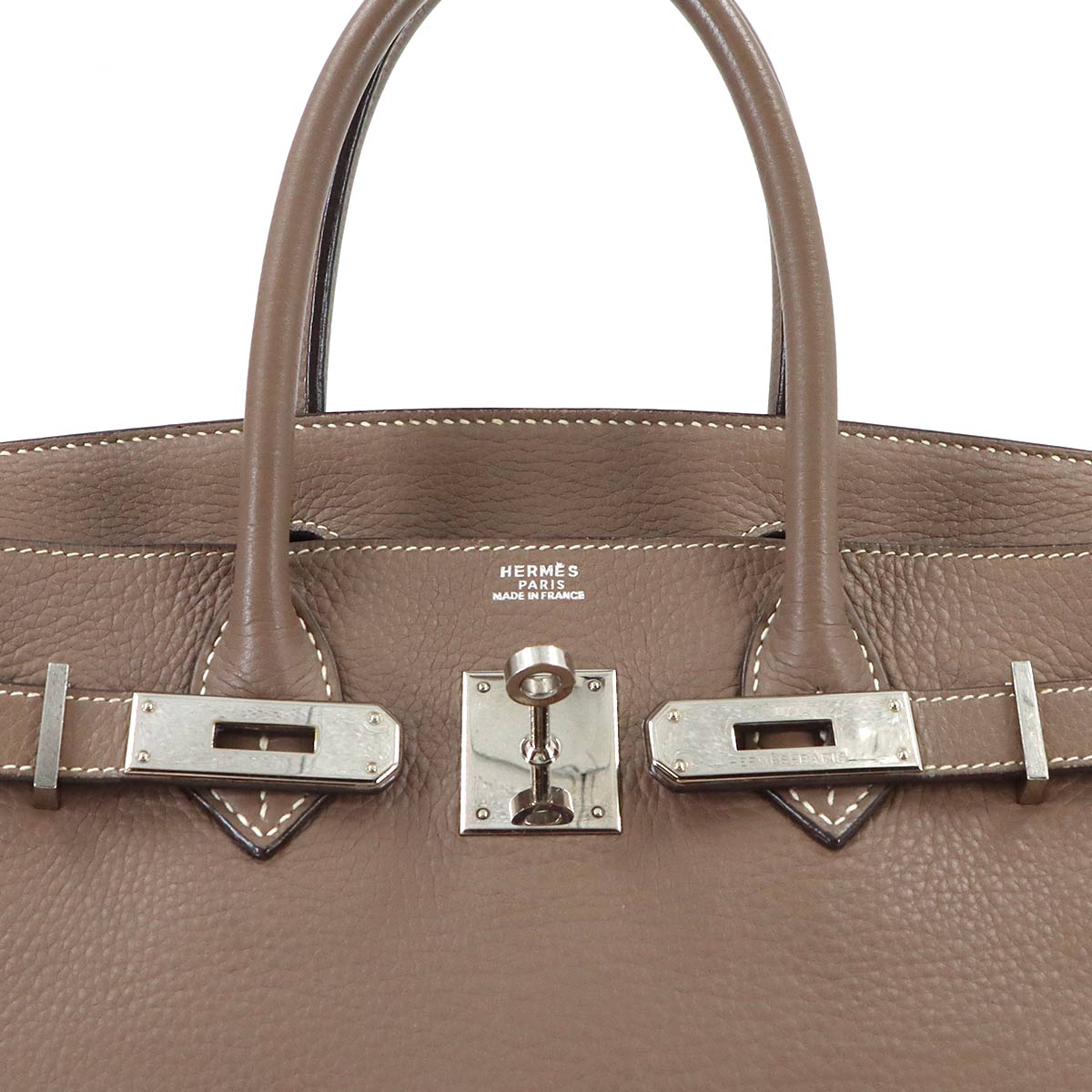 Birkin 30 Taurillon Clemence Etoupe Hand Bag Purse Beige