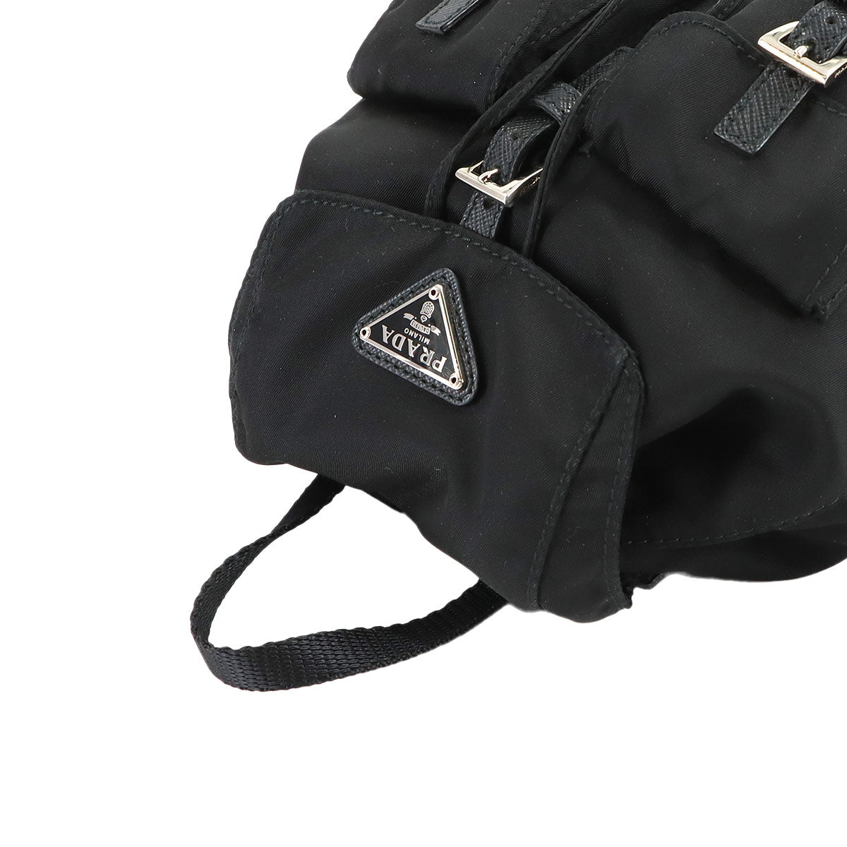 Backpack Motif Pouch Nylon Saffiano Leather Black