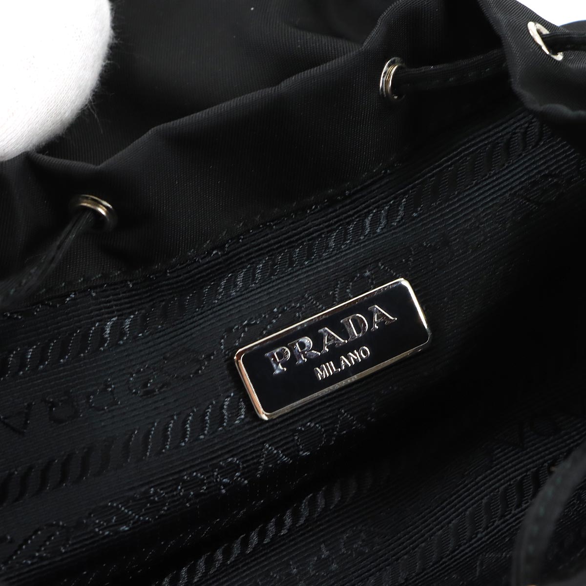 Backpack Motif Pouch Nylon Saffiano Leather Black