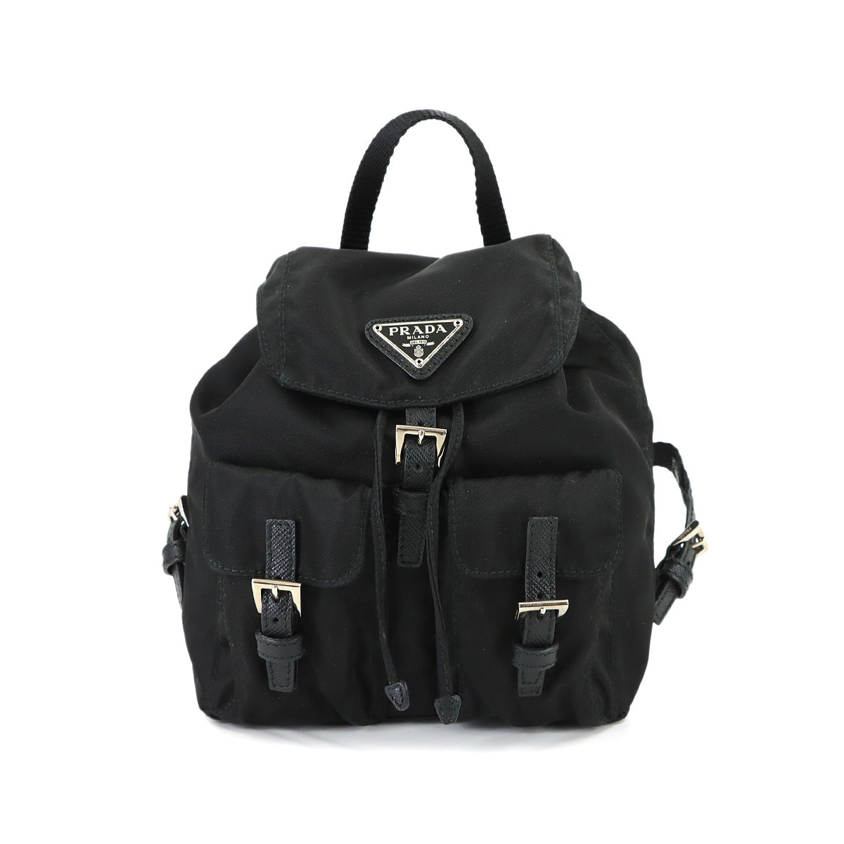 Backpack Motif Pouch Nylon Saffiano Leather Black