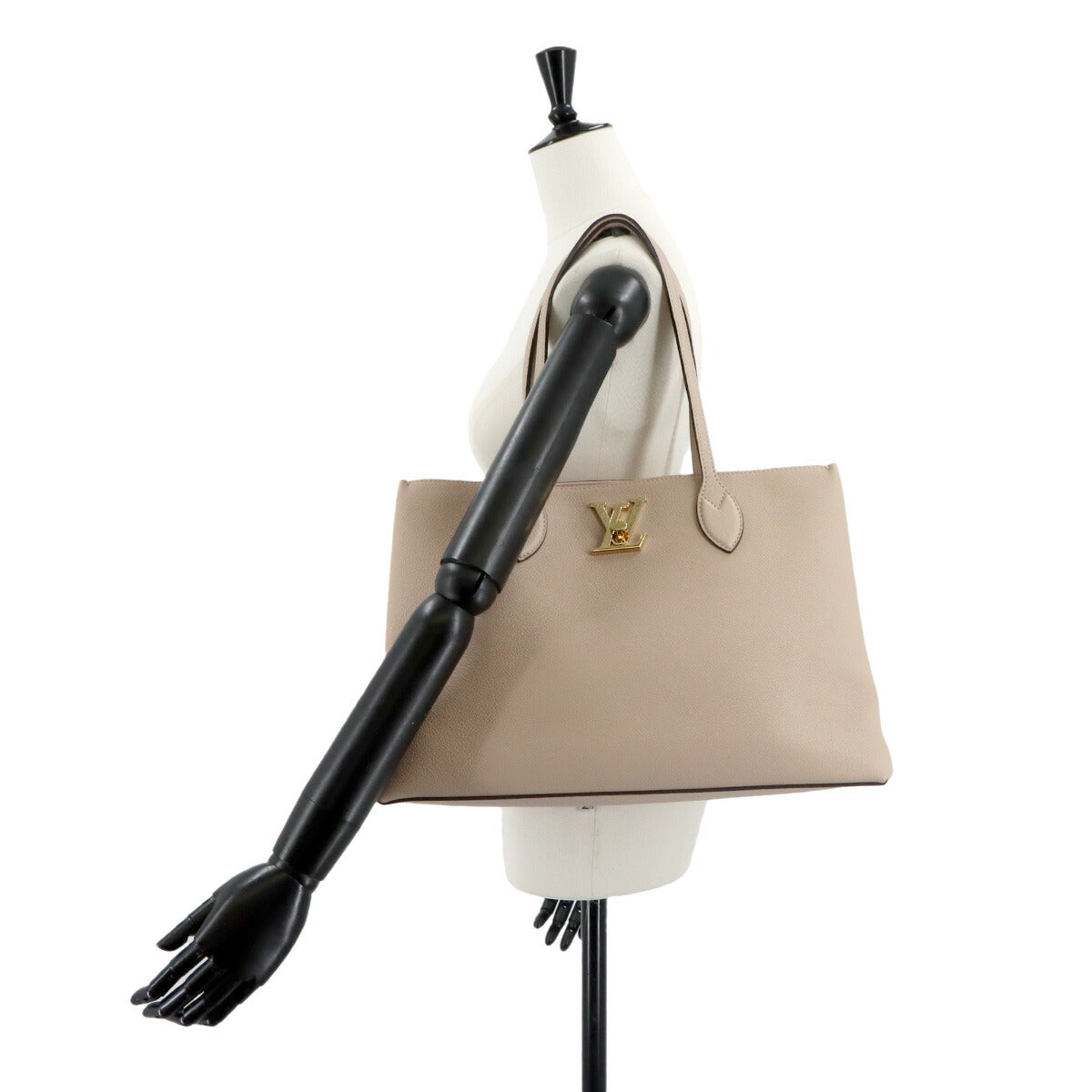Lockme Shopper Tote Bag Leather Greige M57346 Purse