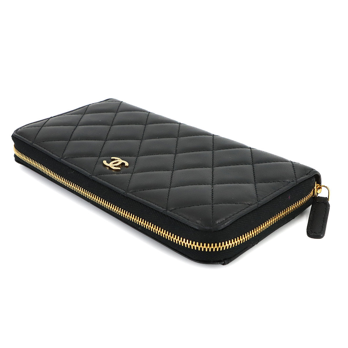 Matelasse Classic Long Zipped Wallet Leather Black AP0242