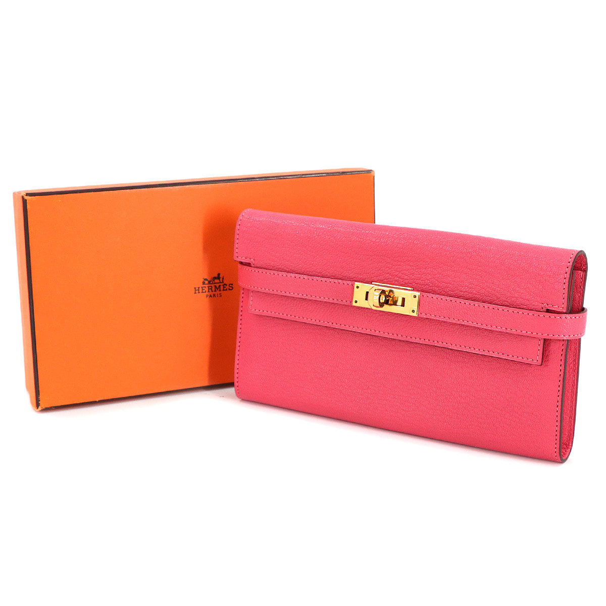 Kelly Wallet Chevre Rose Lipstick Purse