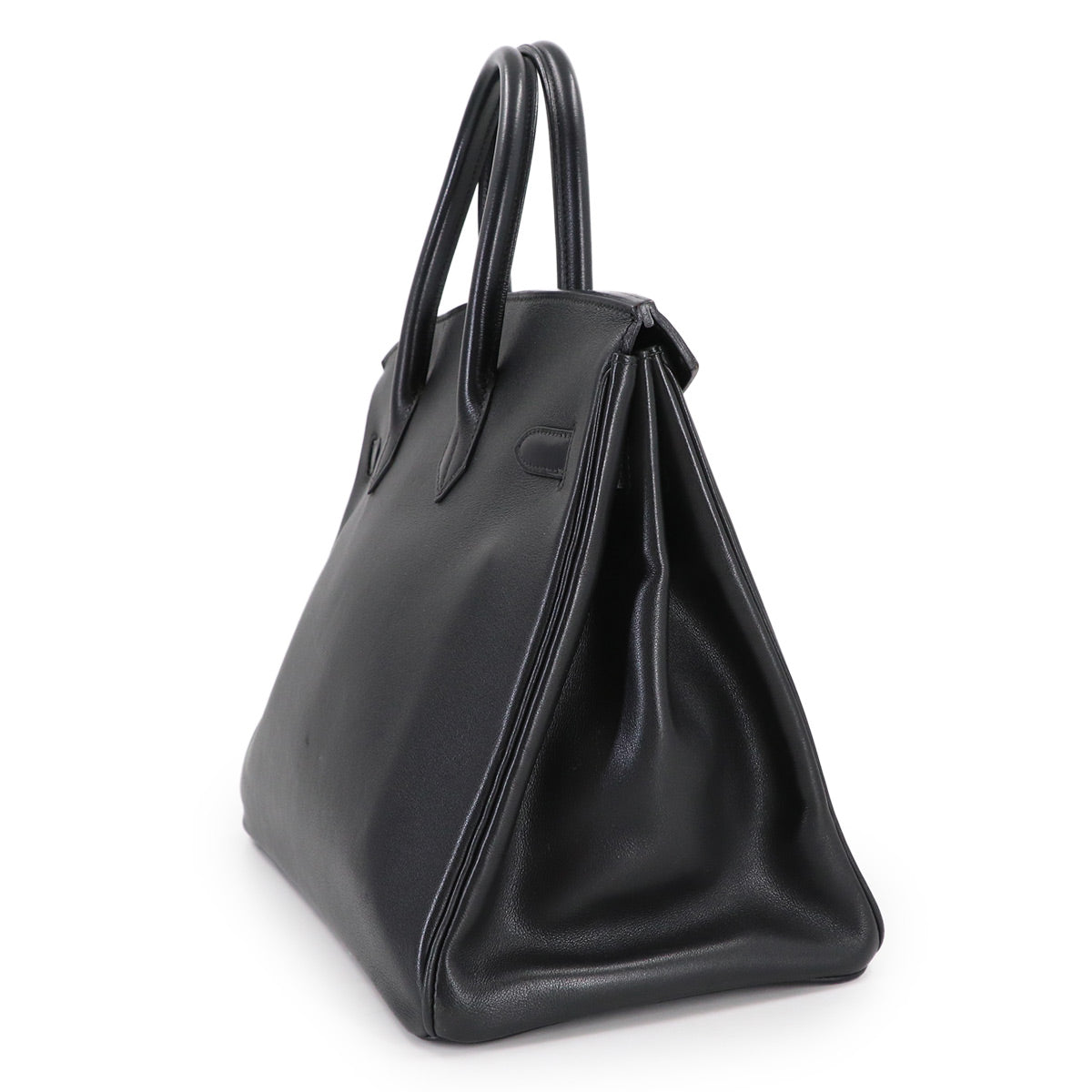 Birkin 35 Evercalf Black Hand Bag Vintage Purse
