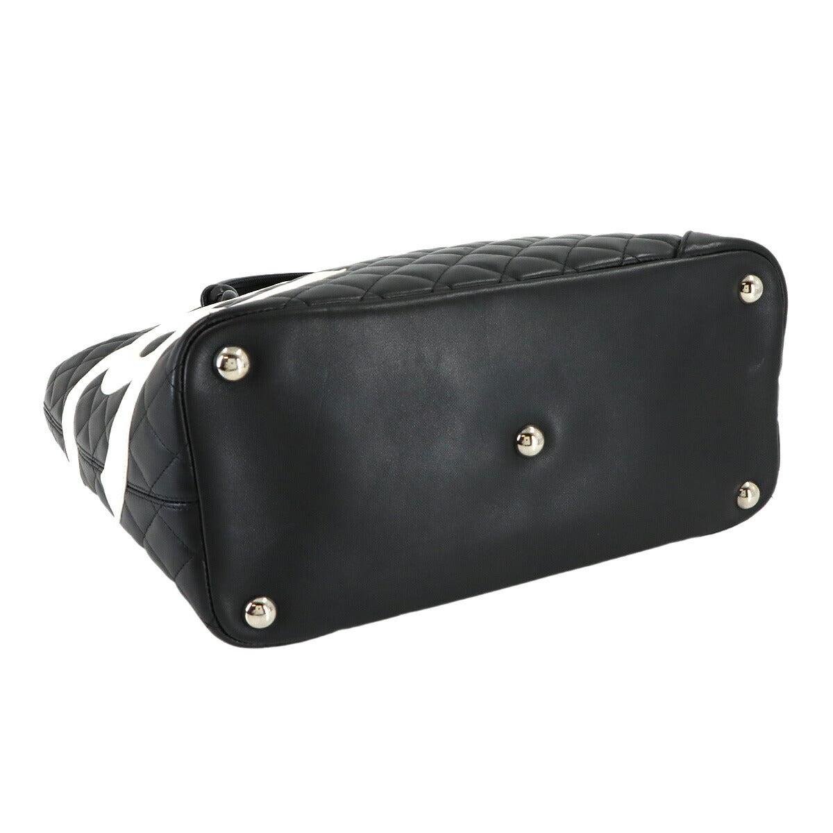 Cambon Line Large Tote Bag Leather Black White A25169 Purse