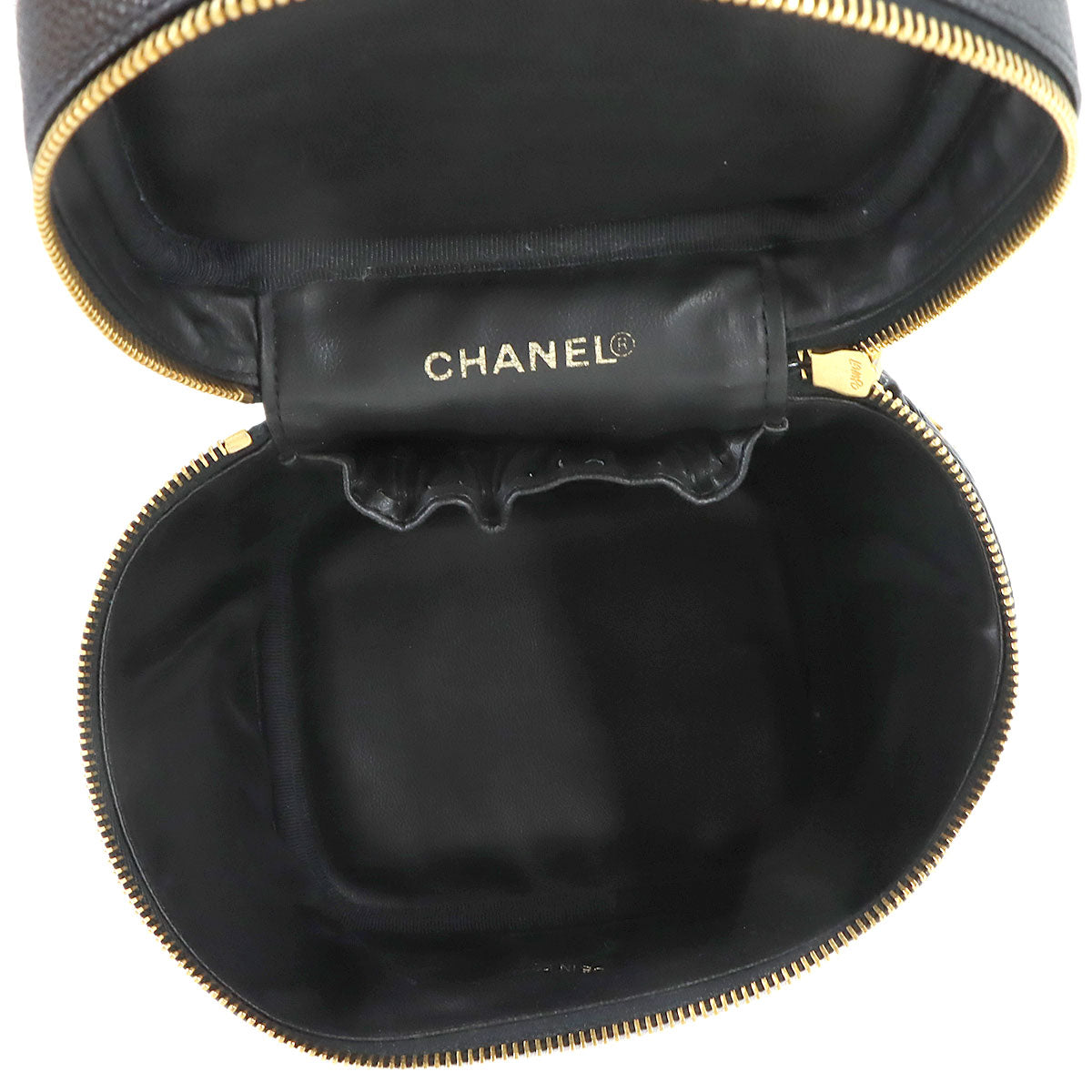 Vanity Hand Bag Caviar Skin Leather Black A01998 Vintage Purse