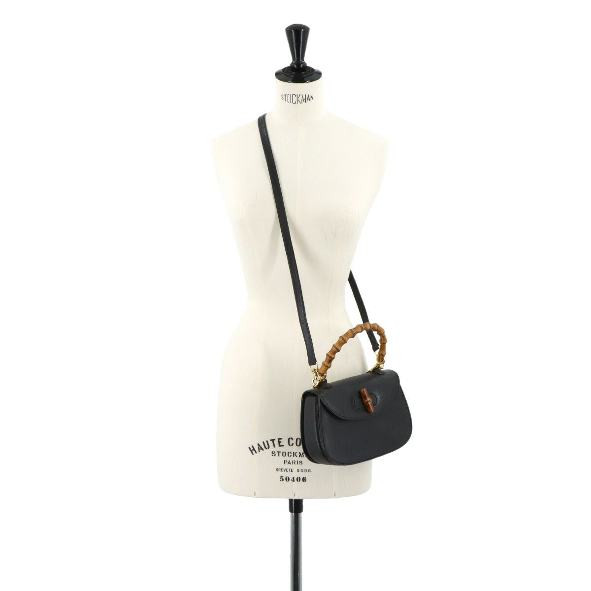 Bamboo 2way Hand Shoulder Bag Leather Black 001 213 0188