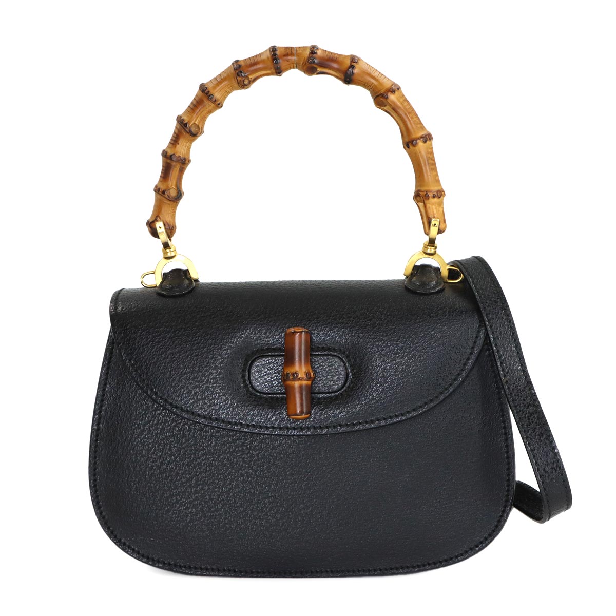 Bamboo 2way Hand Shoulder Bag Leather Black 001 213 0188