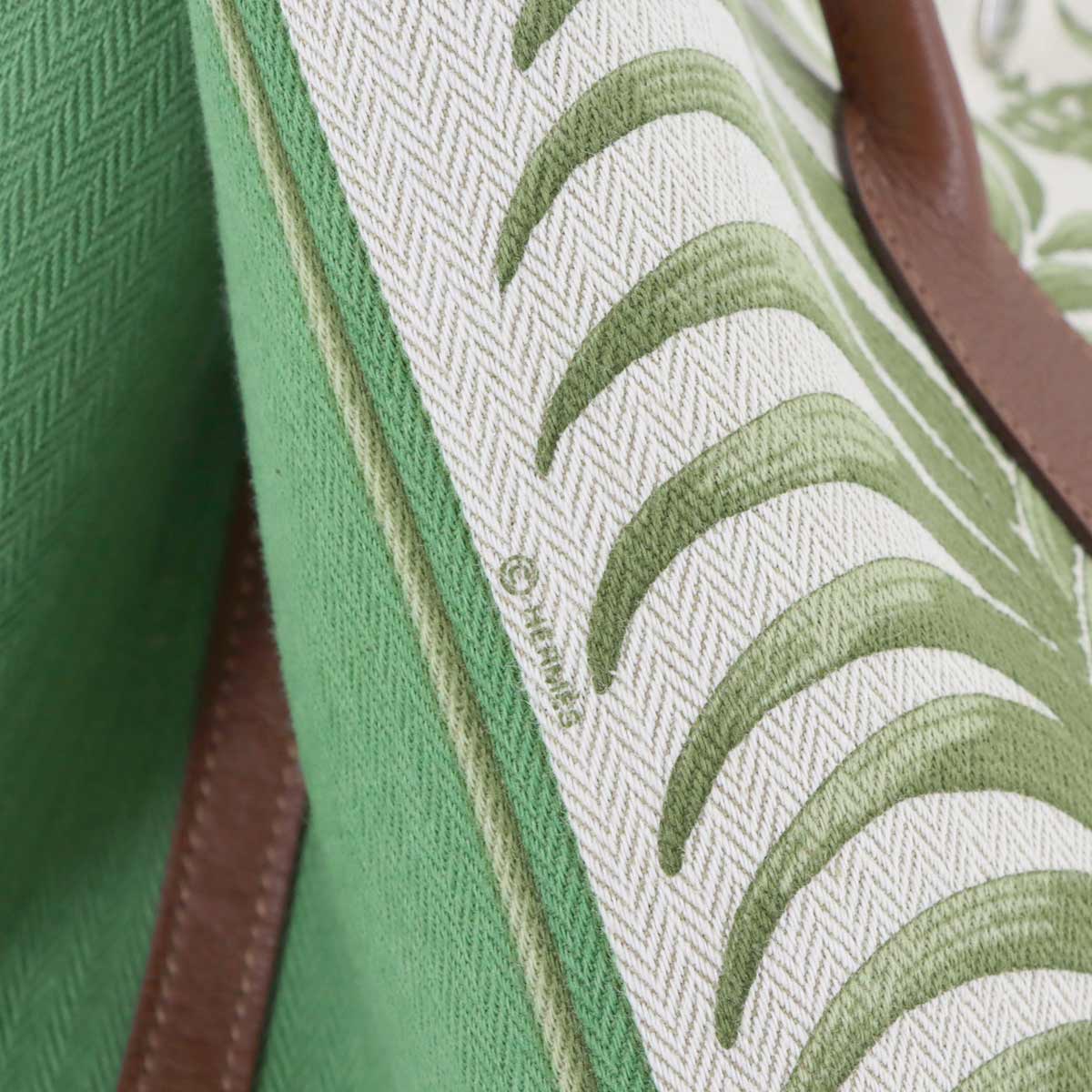Garden Party PM Tote Bag Toile Chevrons Leather Green Tigar