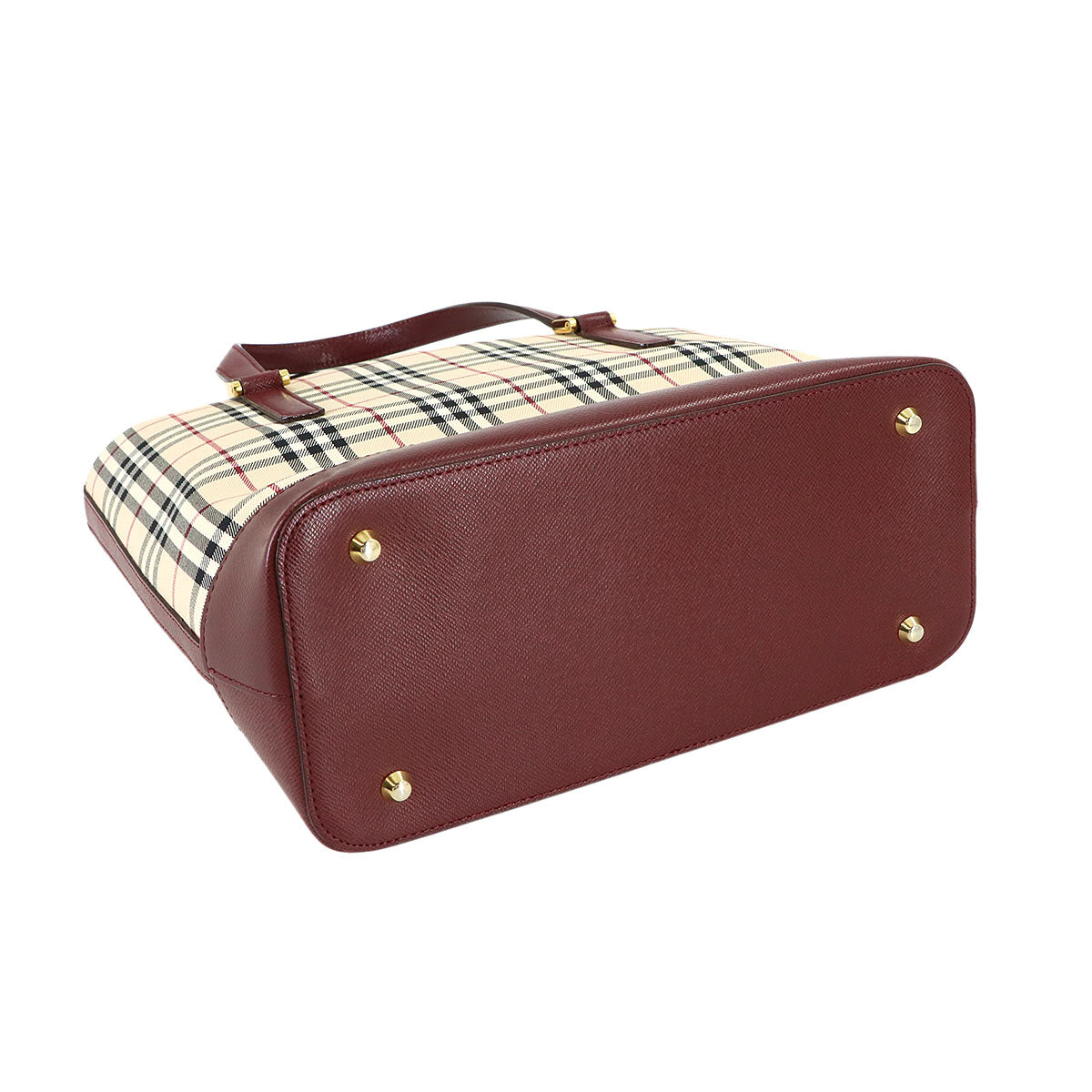 Plaid Hand Bag Canvas Leather Beige Bordeaux Purse