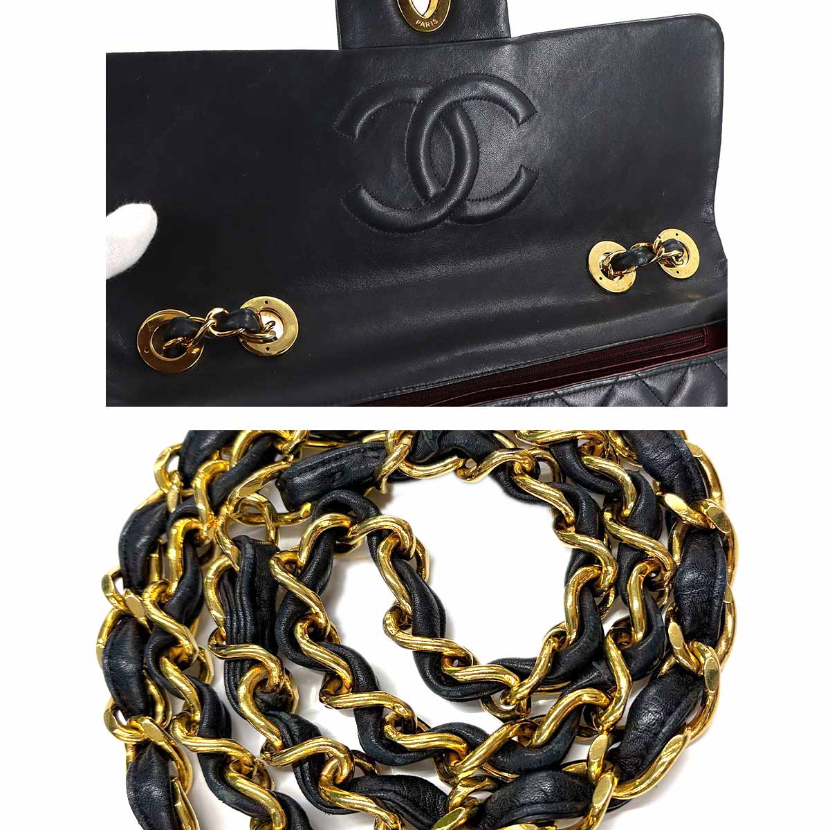 Matelasse 34 Chain Shoulder Bag Leather Black A01094 Vintage