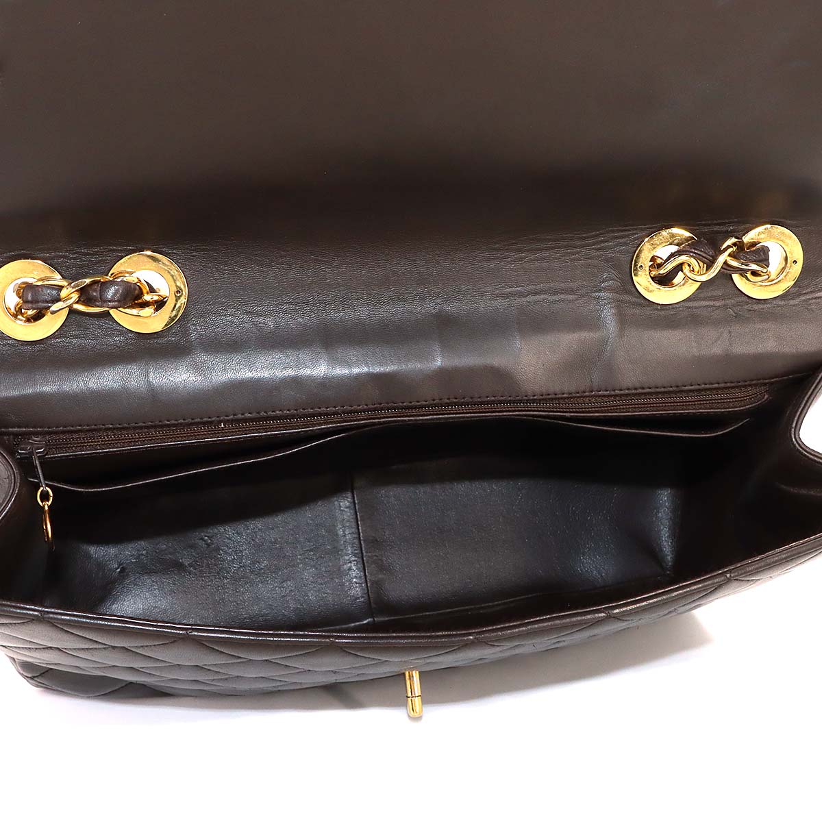 Matelasse Chain Shoulder Bag Leather Brown Purse