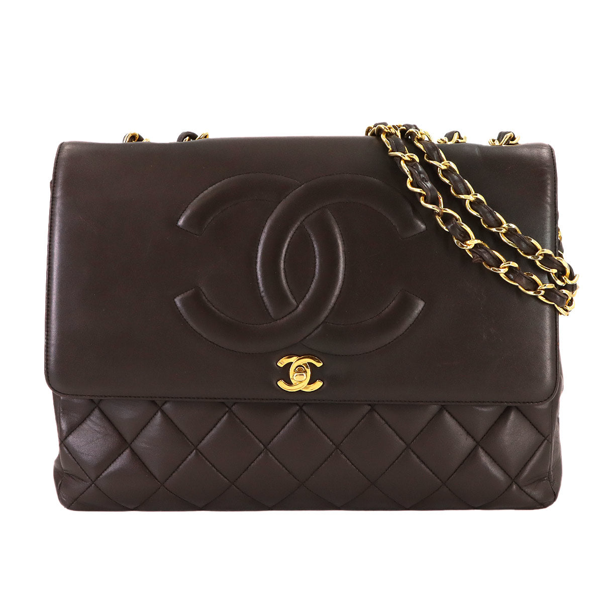 Matelasse Chain Shoulder Bag Leather Brown Purse
