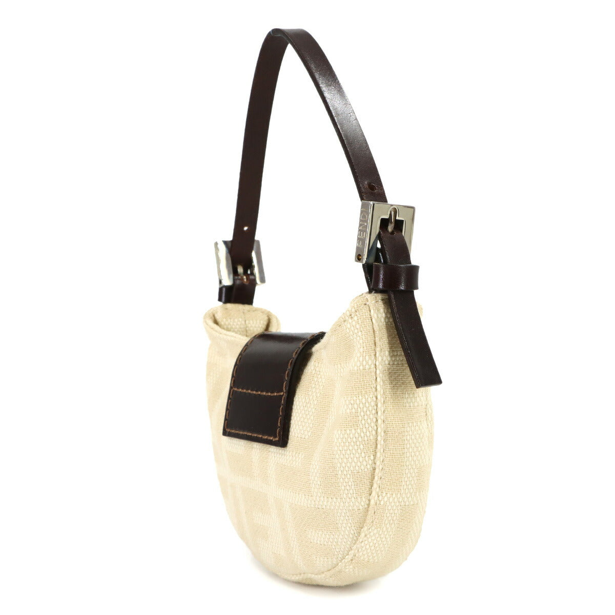 Zucca Mini Croissant Bag Pouch Canvas Leather Beige Brown Vintage