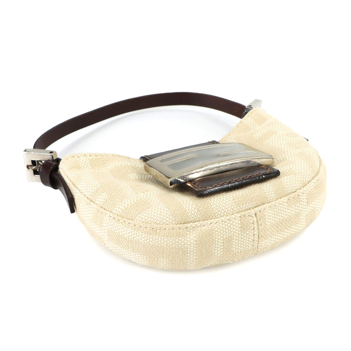 Zucca Mini Croissant Bag Pouch Canvas Leather Beige Brown Vintage
