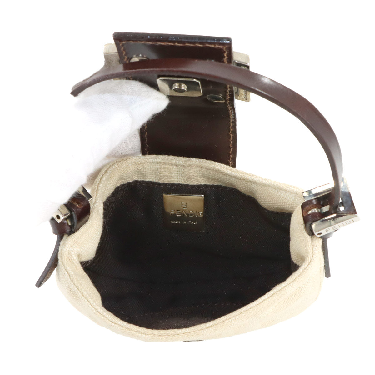 Zucca Mini Croissant Bag Pouch Canvas Leather Beige Brown Vintage