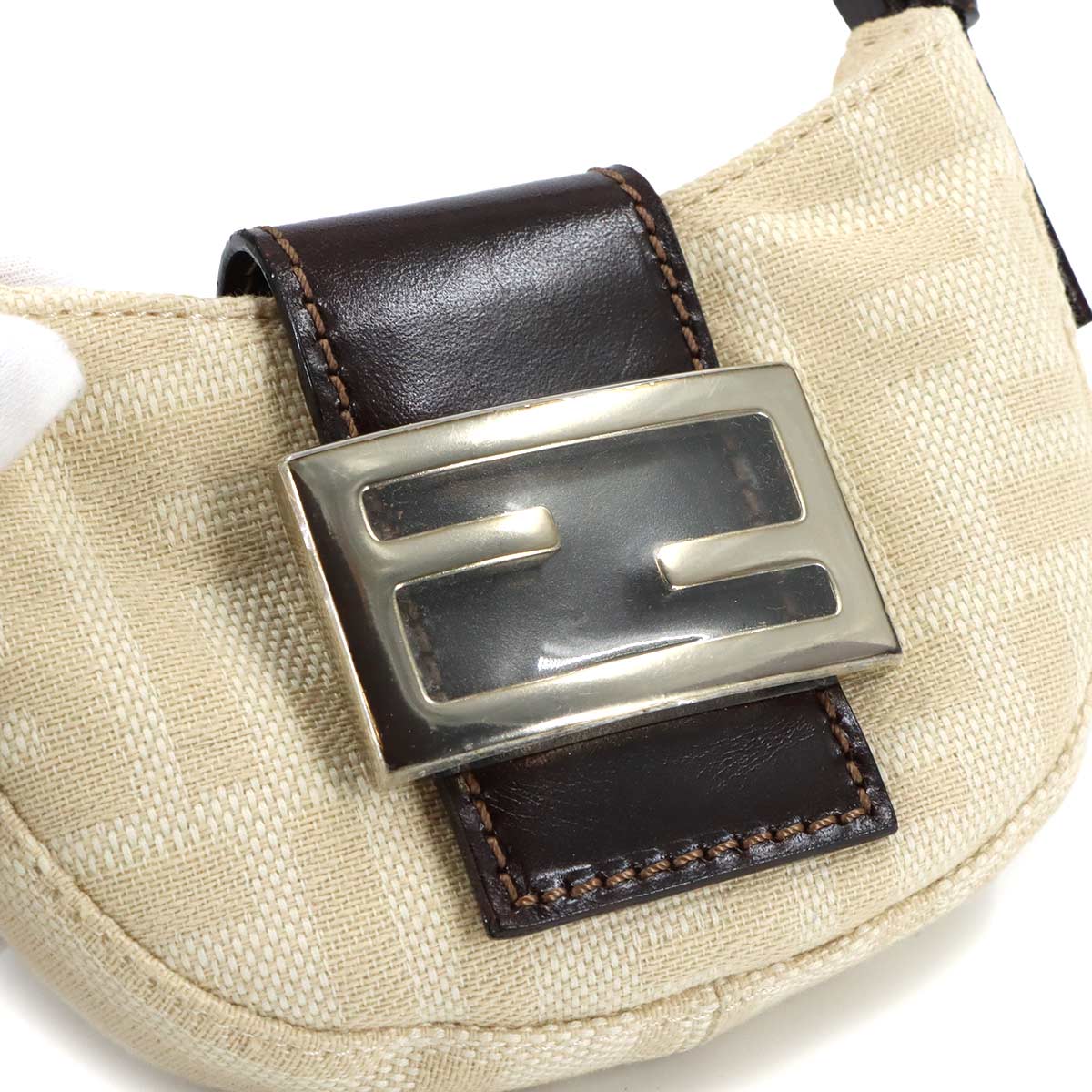 Zucca Mini Croissant Bag Pouch Canvas Leather Beige Brown Vintage