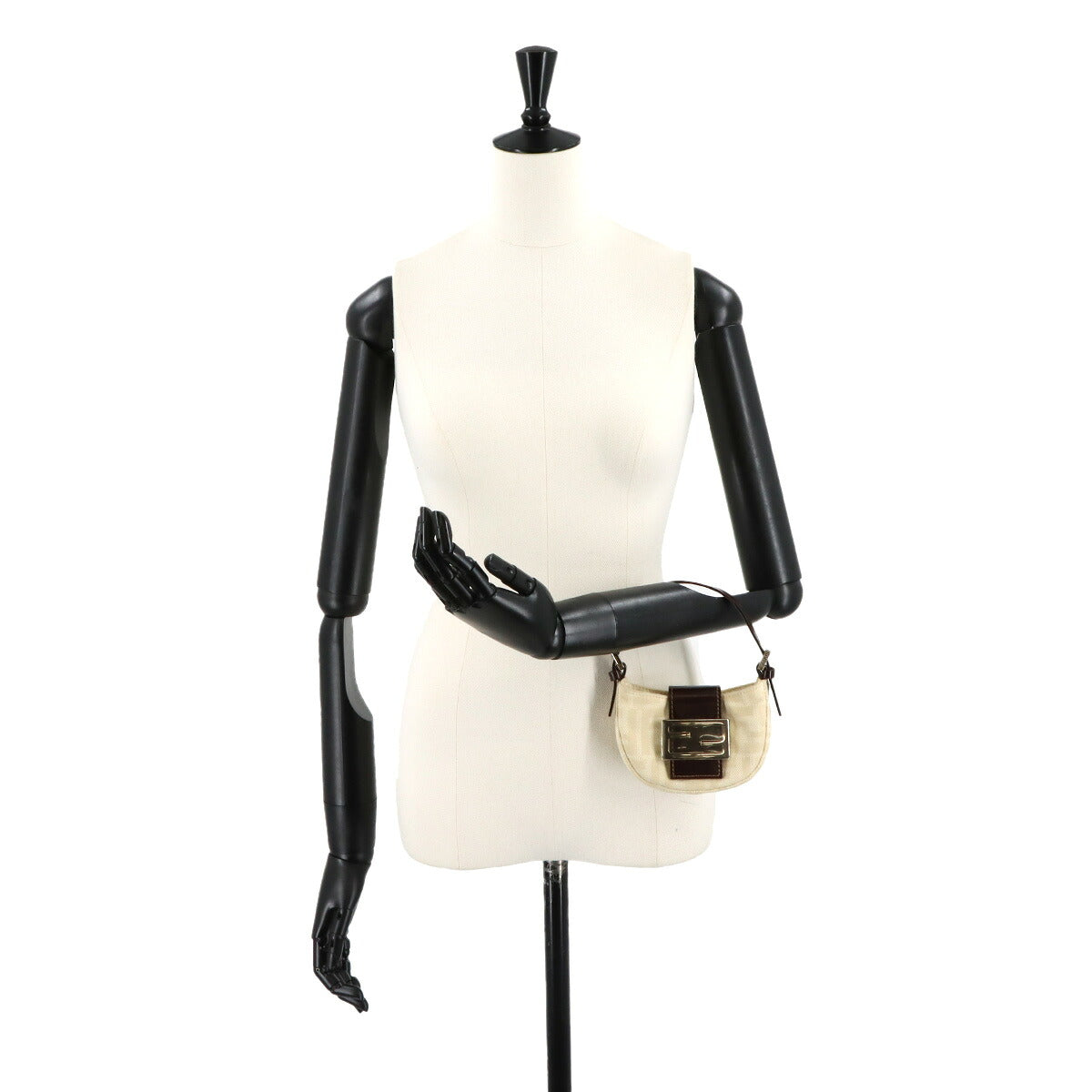 Zucca Mini Croissant Bag Pouch Canvas Leather Beige Brown Vintage