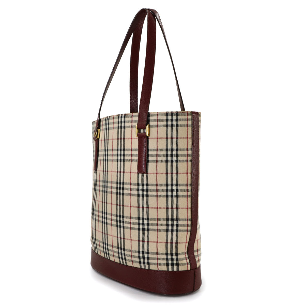 Plaid Tote Bag Canvas Leather Beige Bordeaux Purse