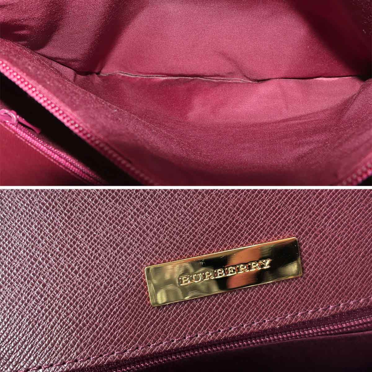Plaid Tote Bag Canvas Leather Beige Bordeaux Purse