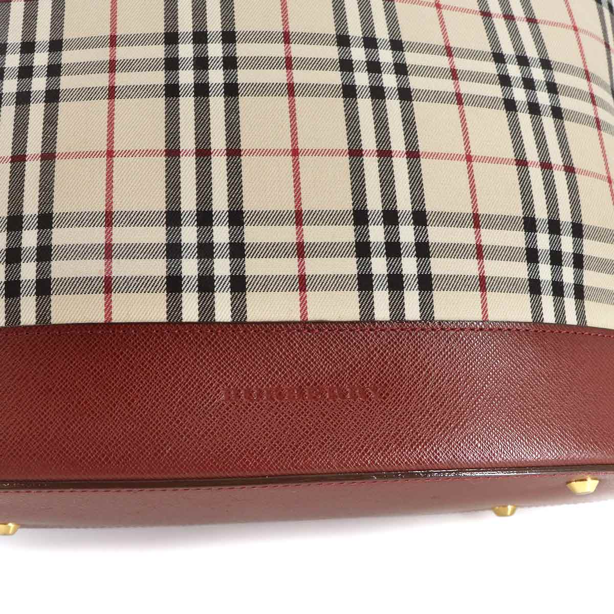Plaid Tote Bag Canvas Leather Beige Bordeaux Purse