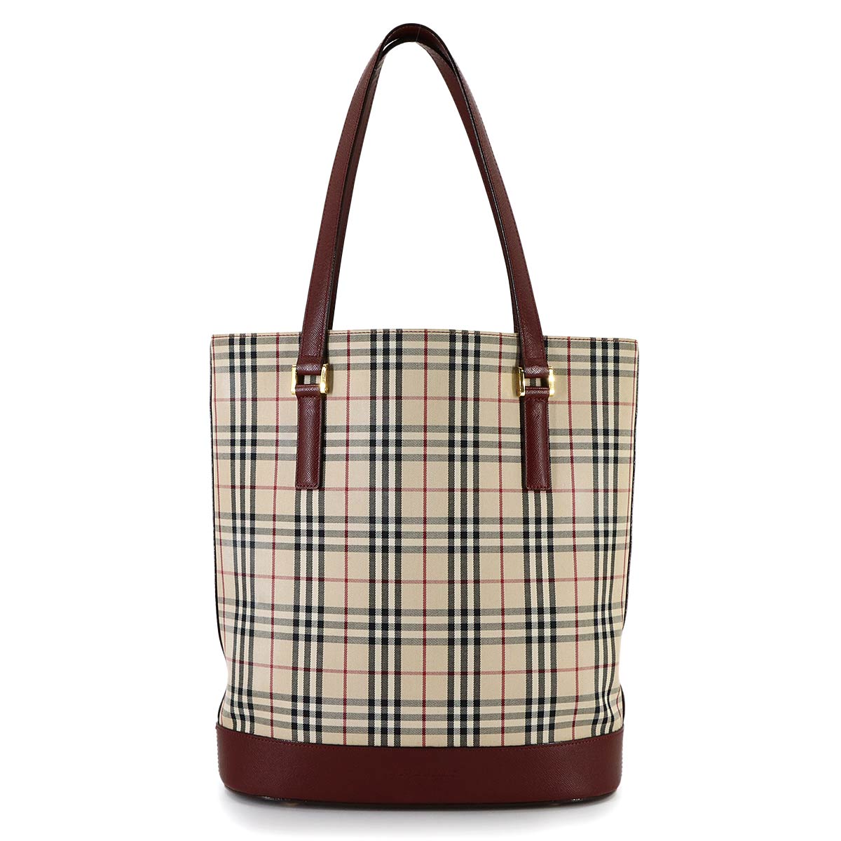 Plaid Tote Bag Canvas Leather Beige Bordeaux Purse