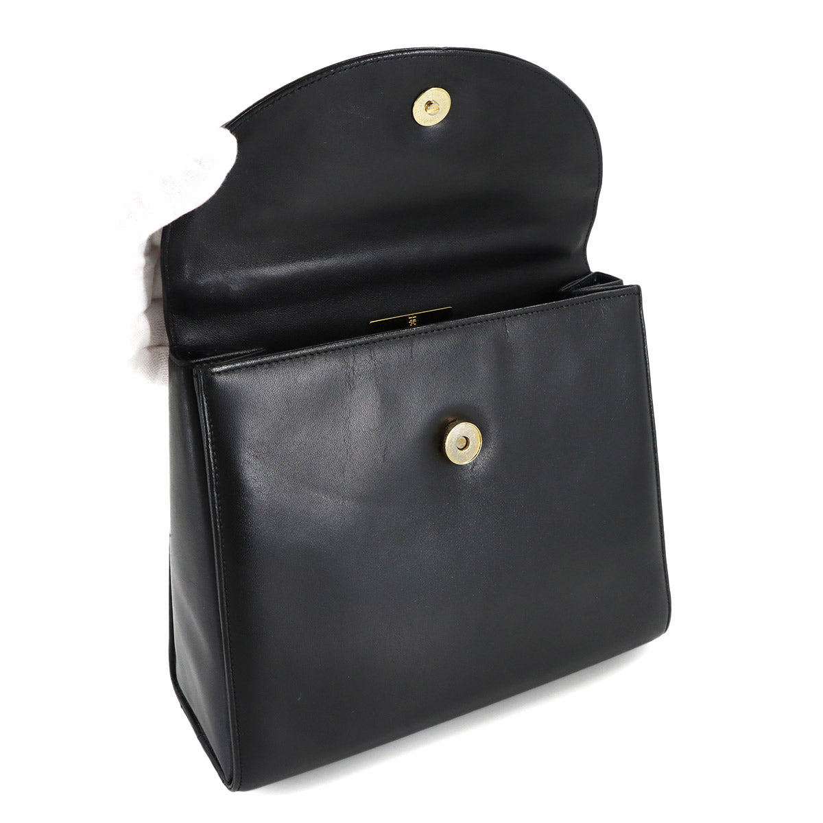 Hand Bag Leather Black Square Purse