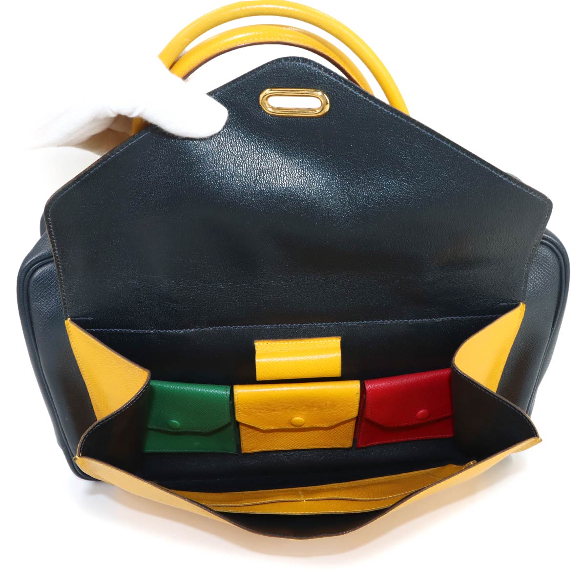Lorraine 2way Hand Shoulder Bag Couchevel Epsom Navy Yellow