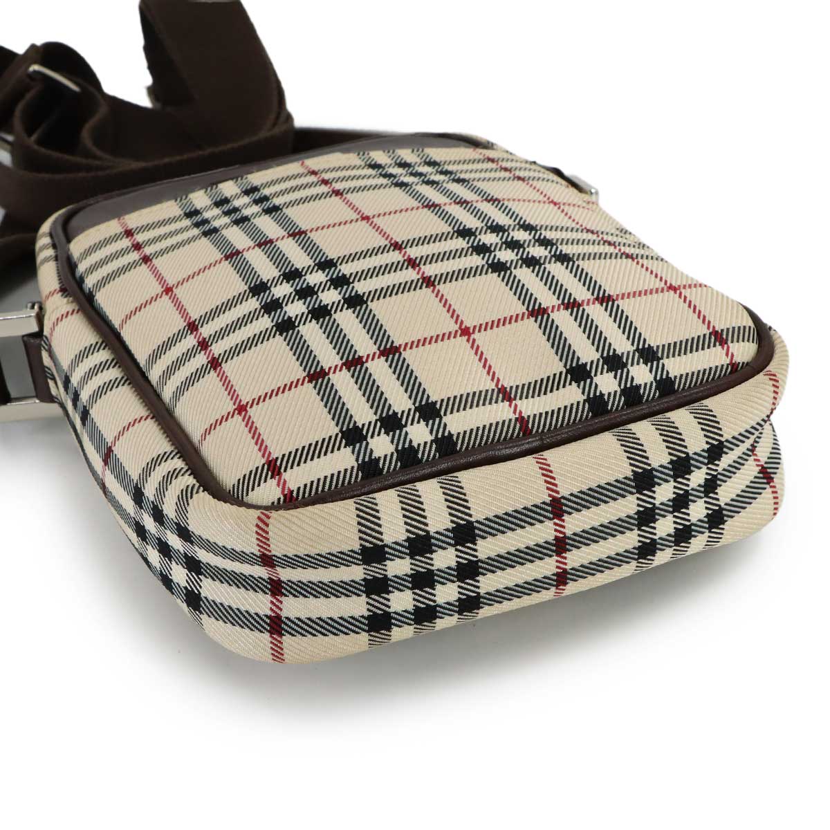 Plaid Shoulder Bag Canvas Leather Beige Brown Purse