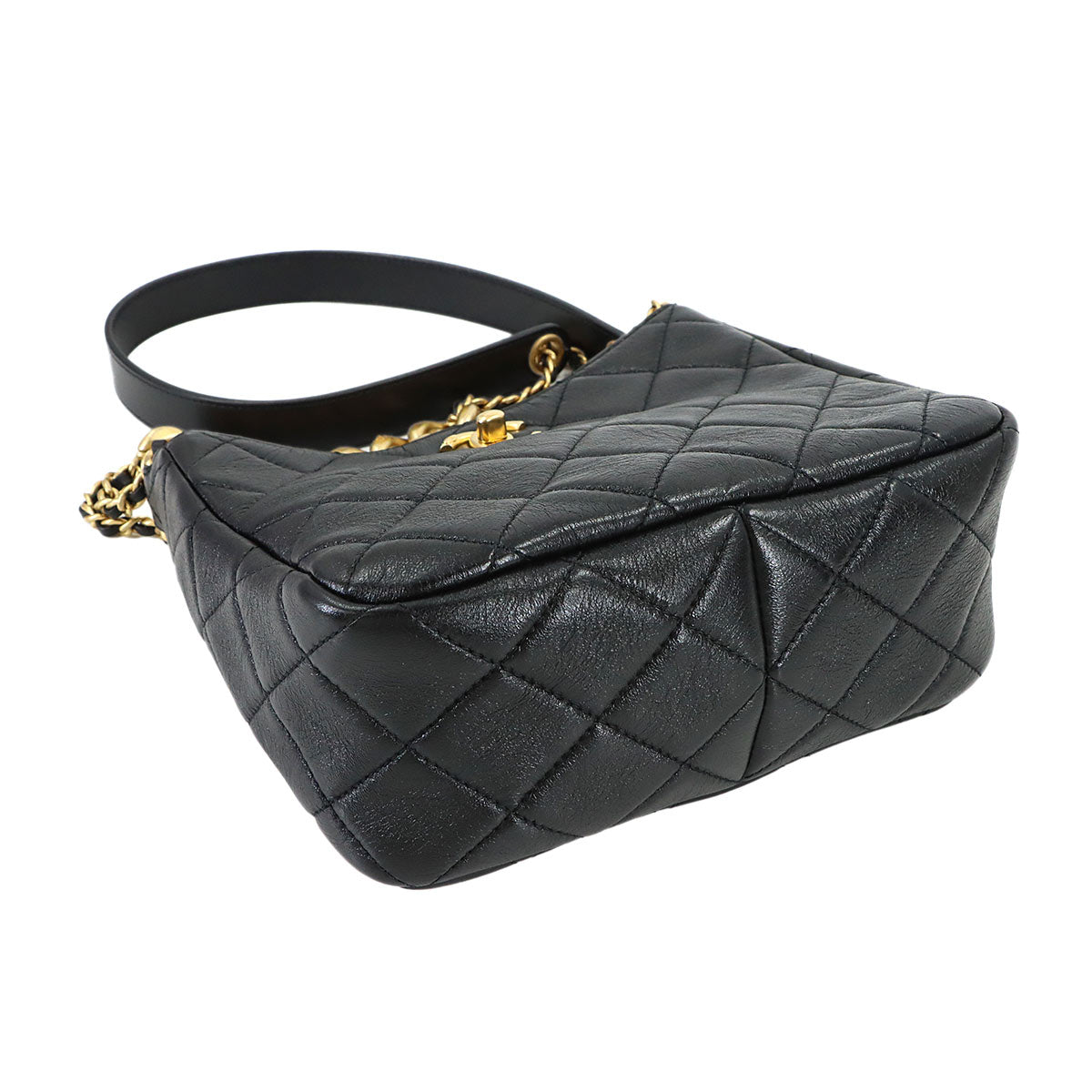 Matelasse Small Hobo Bag Shoulder Leather Black AS3154