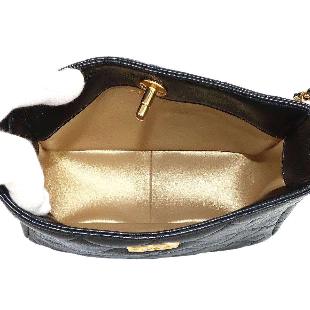 Matelasse Small Hobo Bag Shoulder Leather Black AS3154