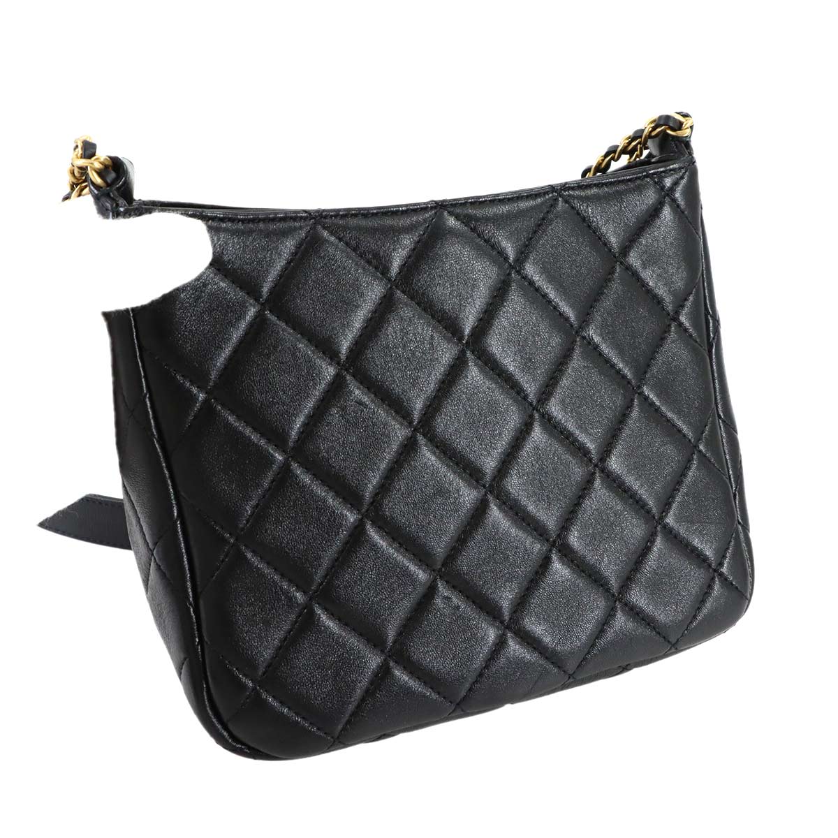 Matelasse Small Hobo Bag Shoulder Leather Black AS3154