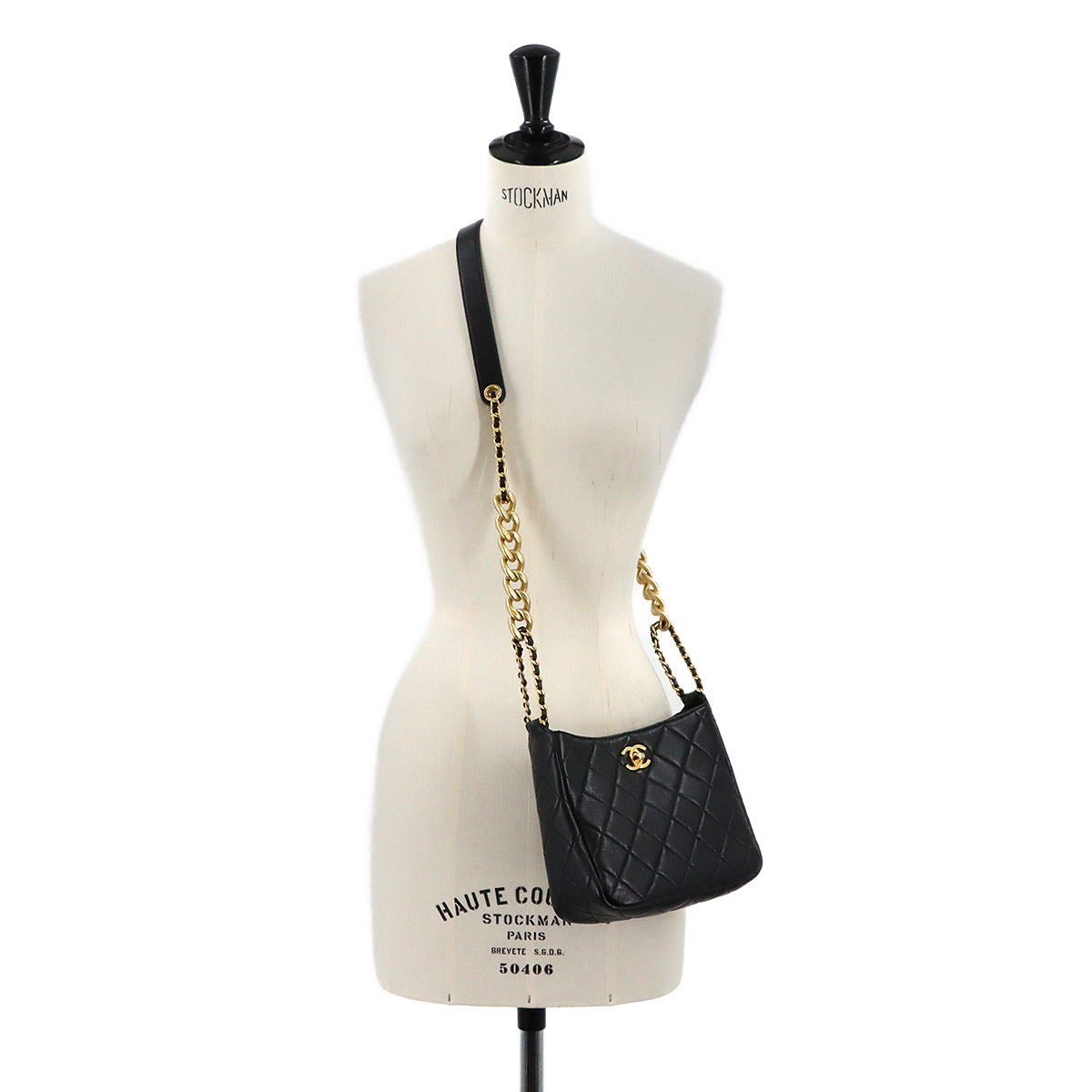 Matelasse Small Hobo Bag Shoulder Leather Black AS3154