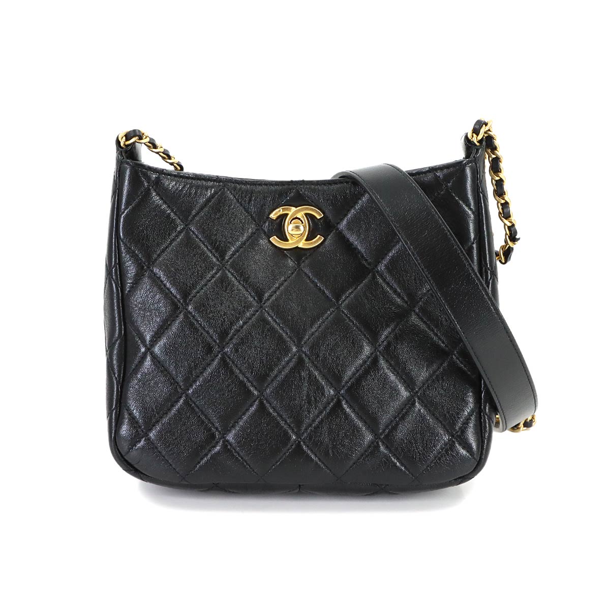 Matelasse Small Hobo Bag Shoulder Leather Black AS3154