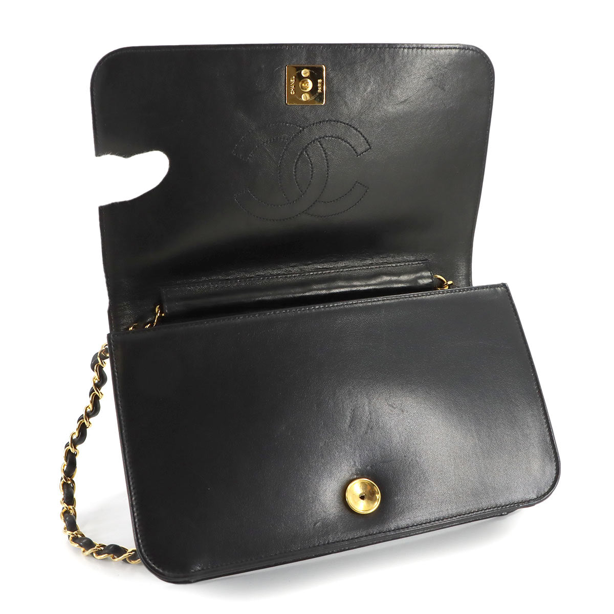 Matelasse Chain Shoulder Bag Leather Black A03568 Vintage