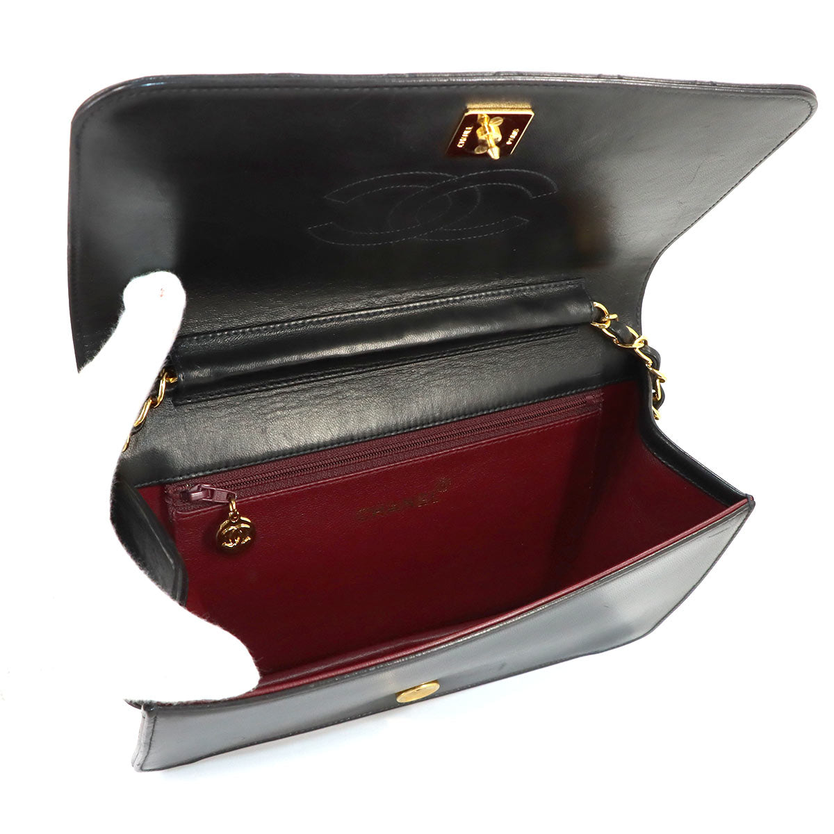 Matelasse Chain Shoulder Bag Leather Black A03568 Vintage