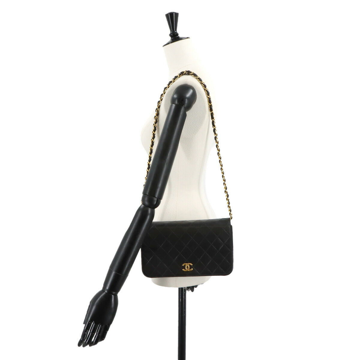 Matelasse Chain Shoulder Bag Leather Black A03568 Vintage