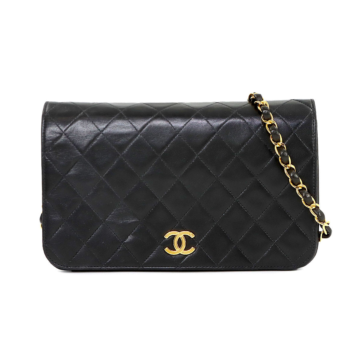 Matelasse Chain Shoulder Bag Leather Black A03568 Vintage