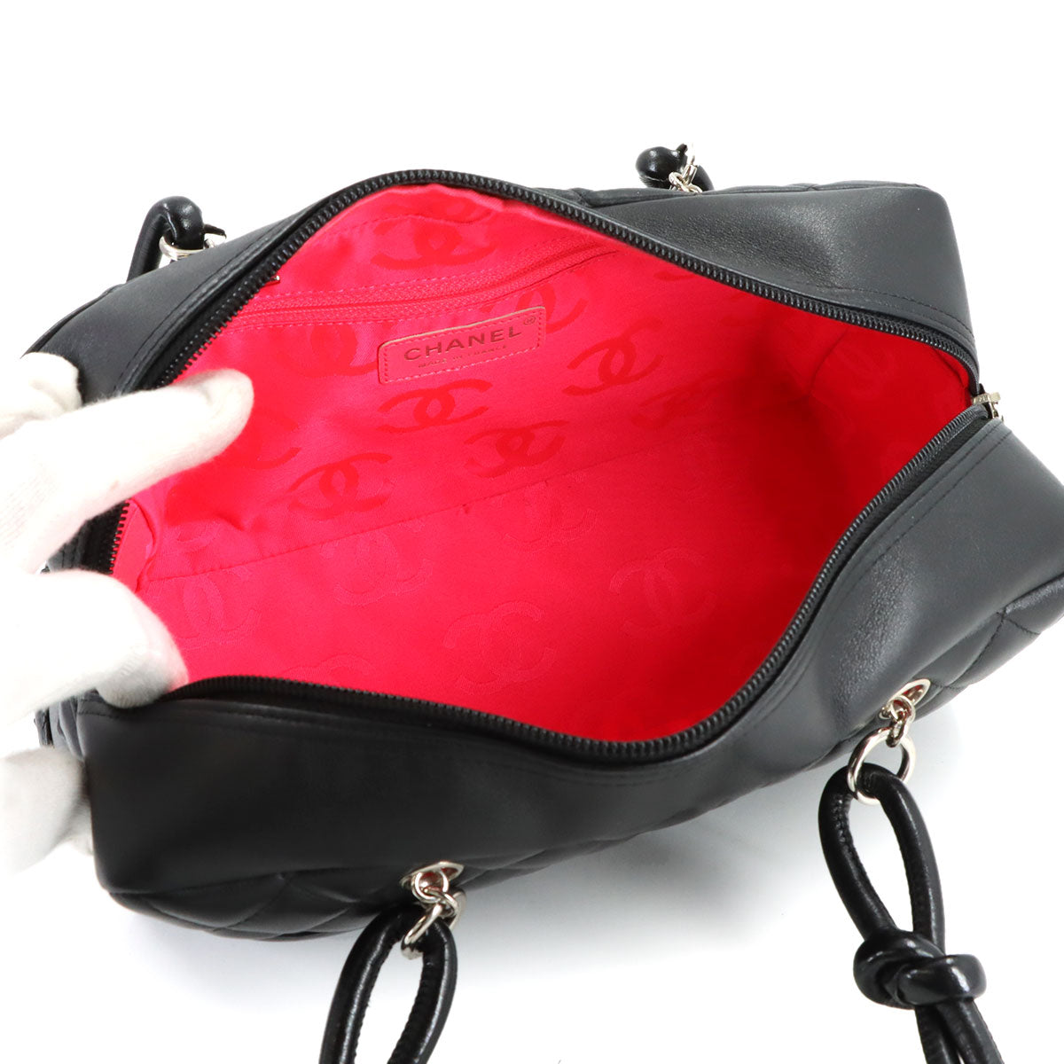 Cambon Bowling Shoulder Bag Leather Black A25171 Purse